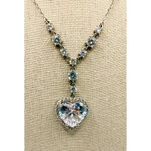 JCH CZ Heart Pendant Necklace Silver Tone Rhinestone Chain 18–20 Inch